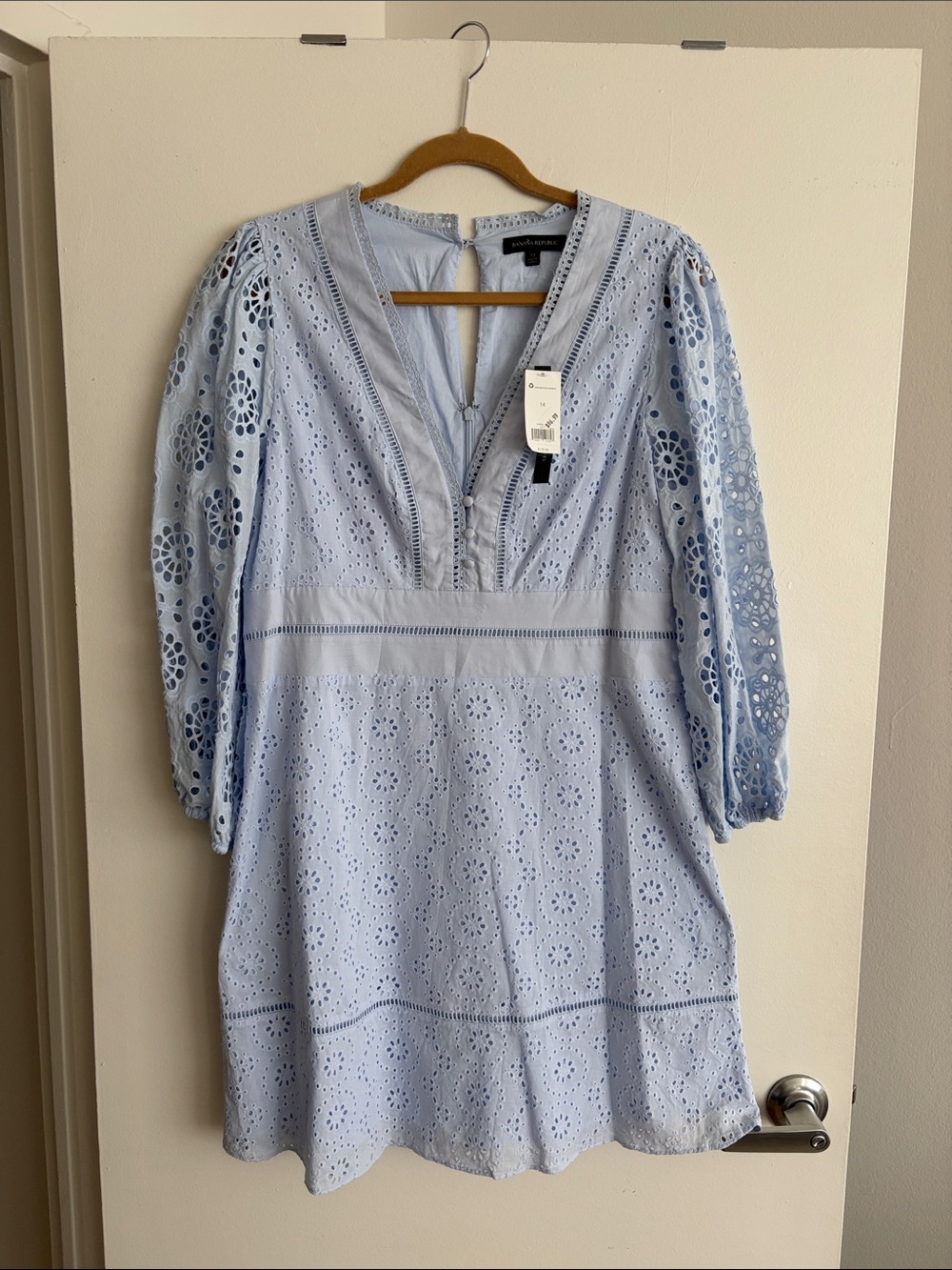 Banana Republic Pale Blue Eyelet V-Neck Mini Dress